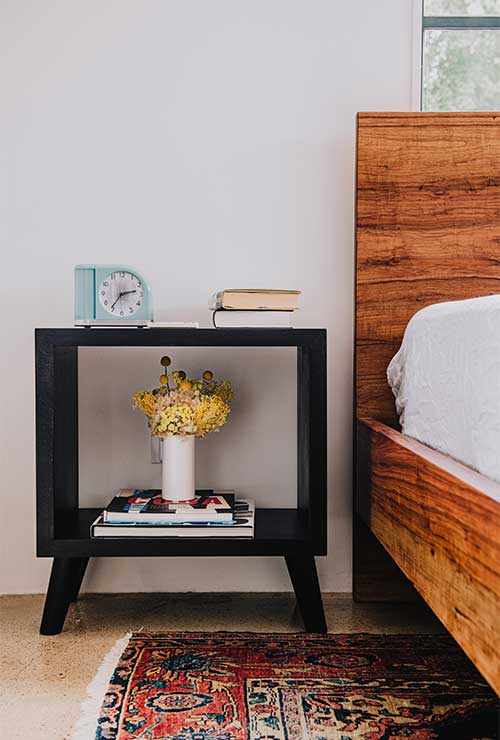 The Taylor bed profiled next to a Humphreys nightstand.